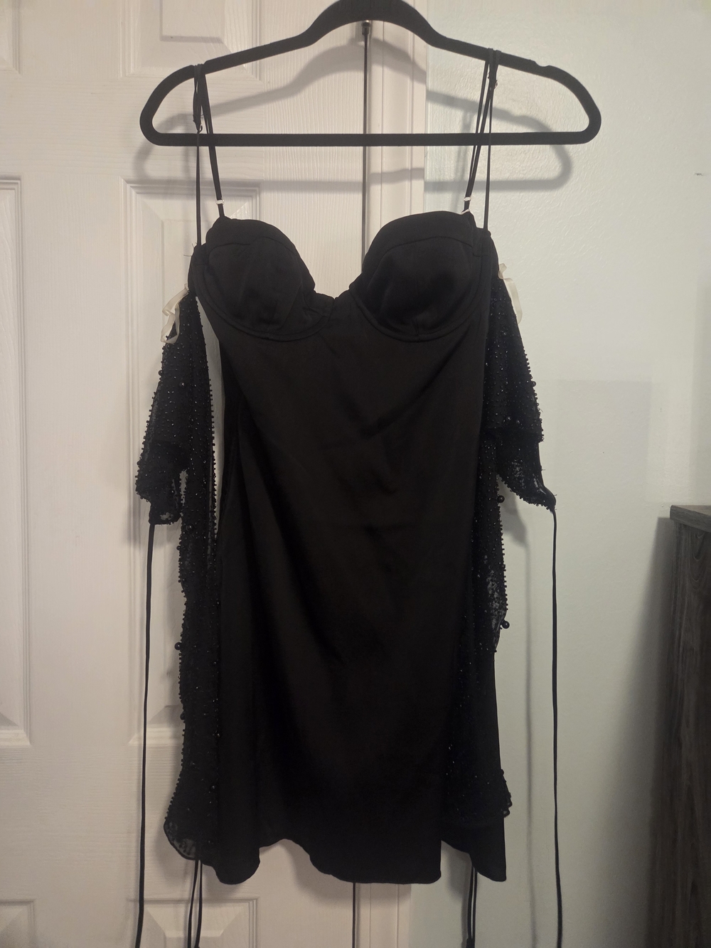 Oh Polly Black Beaded Off-Shoulder Mini Dress
